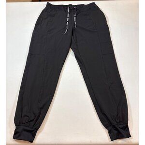 Med Couture Peaches Black Jogger Scrub Pants Size M Polyester Blend (S253)